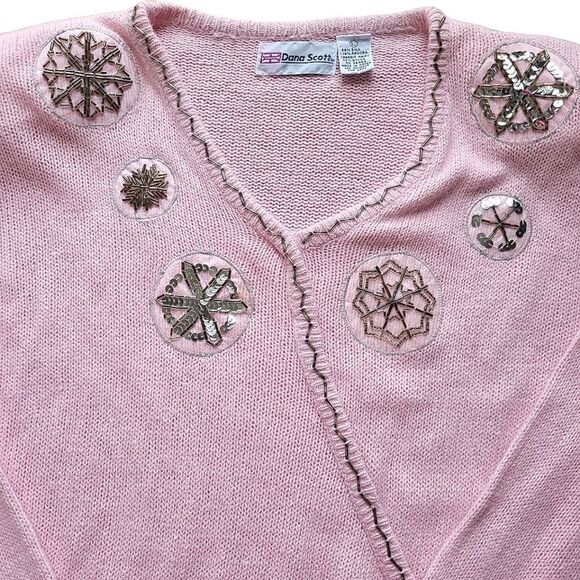 Vintage Coquette Fluffy Fuzzy Angora Rabbit & Silk Beaded Sweater Size Large - Picture 3 of 9